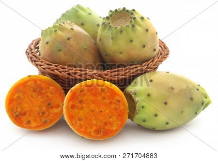 Prickly Pear In A Basket Over White Background