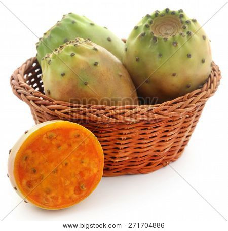 Prickly Pear In A Basket Over White Background