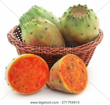Prickly Pear In A Basket Over White Background
