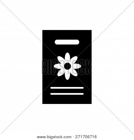Black & White Vector Illustration Of Seed Pack Of Flowering Houseplant. Flat Icon Of Home Plant Seed