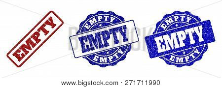 Empty Scratched Stamp Seals In Red And Blue Colors. Vector Empty Marks With Grainy Surface. Graphic 