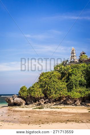 Traditional Pura Temple On A Cliff At Geger Beach On Bali Island, Indonesia