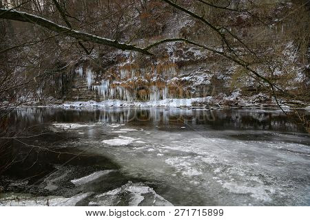Jagst Germany In The Winter. Frozen River