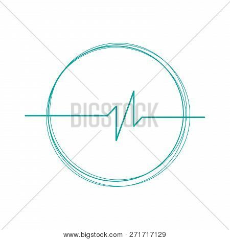 Linear Cardiogram In Cricle Logo. Cardiology Heart Beat Monitor. Ecg. Pulse Line. Isolated Vector Il