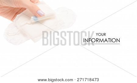 Female Hand Hygienic Pad Tampon Napkin Menstruation Pattern On White Background Isolation