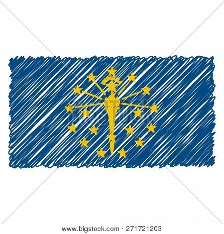 Hand Drawn National Flag Of Indiana Isolated On A White Background. Vector Sketch Style Illustration