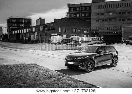Moscow. Autumn 2018. The Land Rover Range Rover Velar In Black Color Compact Luxury Crossover Suv In
