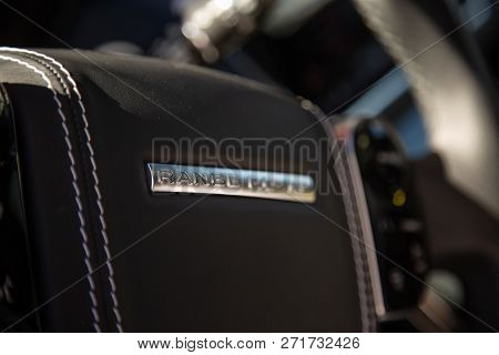 Moscow. Autumn 2018. Interior Of The Land Rover Range Rover Velar In Black Color Compact Luxury Cros