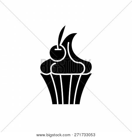 Creme Brulee Black Icon, Vector Sign On Isolated Background. Creme Brulee Concept Symbol, Illustrati
