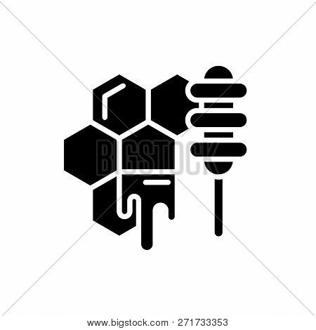 Honey Store Black Icon, Vector Sign On Isolated Background. Honey Store Concept Symbol, Illustration