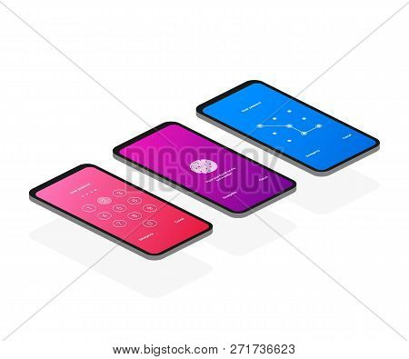 Screen Lock Authentication Password Smartphone Background Template. Illustration Of Phone Id Recogni