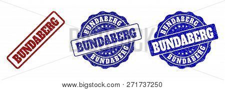 Bundaberg Grunge Stamp Seals In Red And Blue Colors. Vector Bundaberg Overlays With Draft Effect. Gr