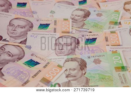 Background With New Banknotes Ukrainian Hryvnia. Inflation, Business. Econimics And Finance Theme