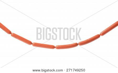 Encased Sausages On White Background. Meat Product