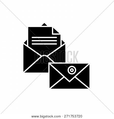 Business Correspondence Black Icon, Vector Sign On Isolated Background. Business Correspondence Conc
