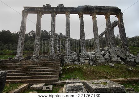 Columns Of The Ancient Temple Of Zeus At Euromos Was An Ancient City In Caria Anatolia Turkey
