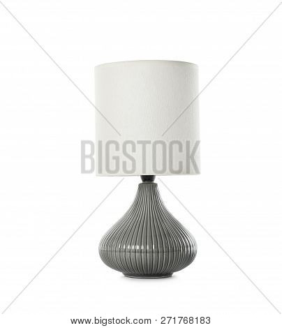 Stylish Table Lamp On White Background. Idea For Interior Design
