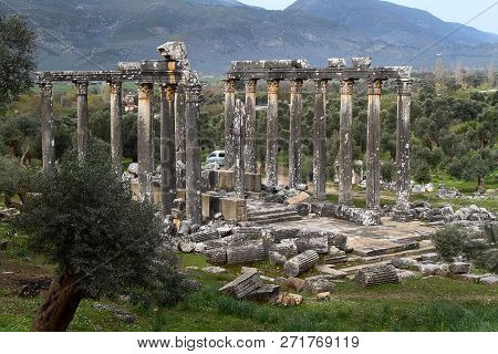 Columns Of The Ancient Temple Of Zeus At Euromos Was An Ancient City In Caria Anatolia Turkey
