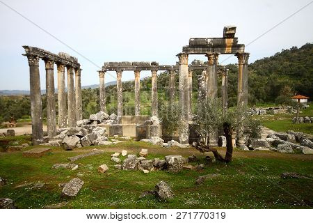 Columns Of The Ancient Temple Of Zeus At Euromos Was An Ancient City In Caria Anatolia Turkey