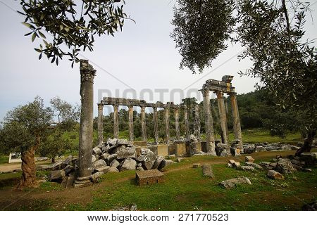 Columns Of The Ancient Temple Of Zeus At Euromos Was An Ancient City In Caria Anatolia Turkey
