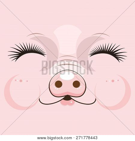 Cute Muzzle Of A Pink Pig. Vector Illustration Of The Cheeful