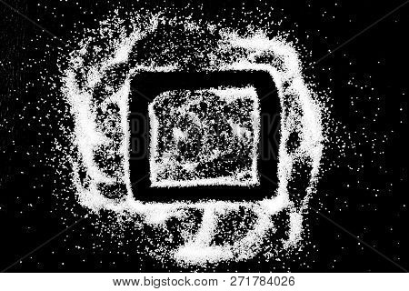Empty Square Checking Box Symbol Drawing By Finger On White Snow Salt Powder Spot Cloud In Center On