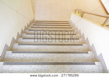 Stairs Terrazzo Floor Walkway Up - Down. Interior Building. Select Focus With Shallow Depth Of Field