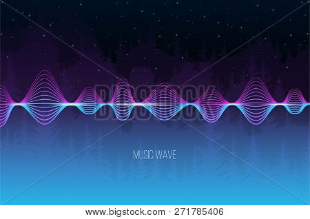 Vector Sound Wave From Line For Chillout Music On Forest Background. Vector Illustration