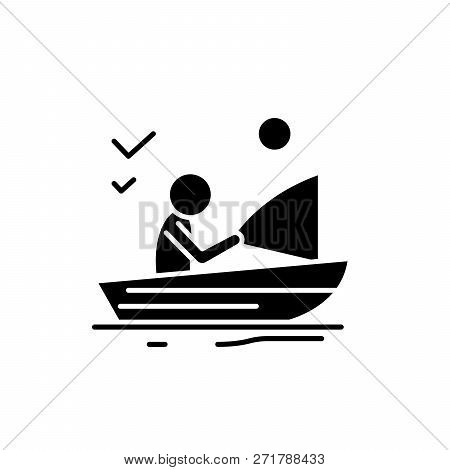 Good Fishing Black Icon, Vector Sign On Isolated Background. Good Fishing Concept Symbol, Illustrati