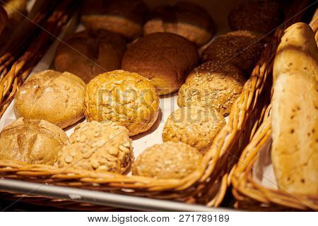 Baked Bread In A Bakery Window Display