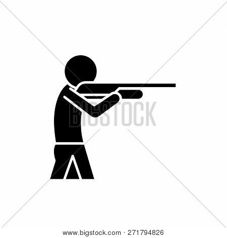 Shooting A Gun Black Icon, Vector Sign On Isolated Background. Shooting A Gun Concept Symbol, Illust