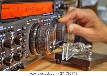 Modern High Frequency Radio Amateur Transceiver Closeup