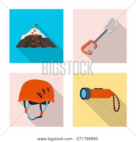 Vector Illustration Of Mountaineering And Peak Logo. Set Of Mountaineering And Camp Vector Icon For 