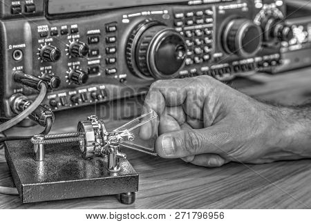 Modern High Frequency Radio Amateur Transceiver In Black And White