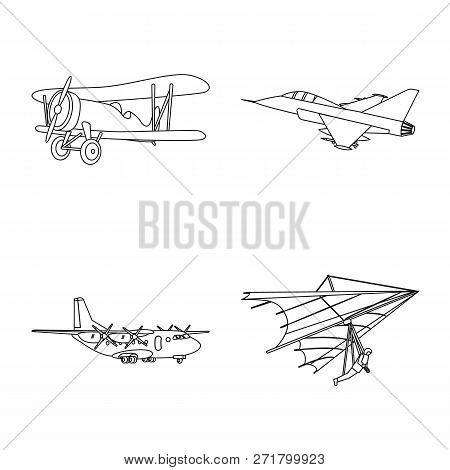 Vector Illustration Of Plane And Transport Icon. Set Of Plane And Sky Vector Icon For Stock.