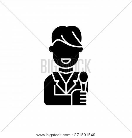 Tv Host Black Icon, Vector Sign On Isolated Background. Tv Host Concept Symbol, Illustration