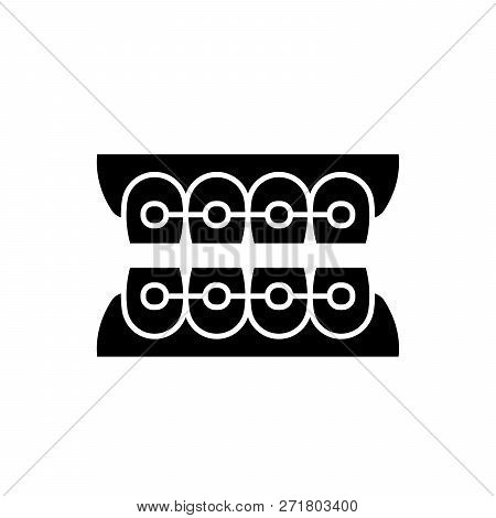 Dantist Braces Black Icon, Vector Sign On Isolated Background. Dantist Braces Concept Symbol, Illust