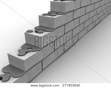 Masonry Made Of Silicate Bricks. Masonry Made Of Silicate Bricks On A White Surface. Isolated. 3d Il