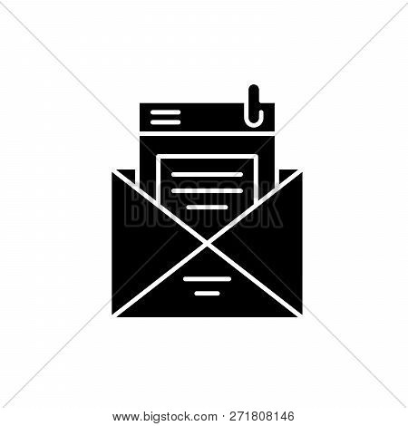 Mailing List Black Icon, Vector Sign On Isolated Background. Mailing List Concept Symbol, Illustrati