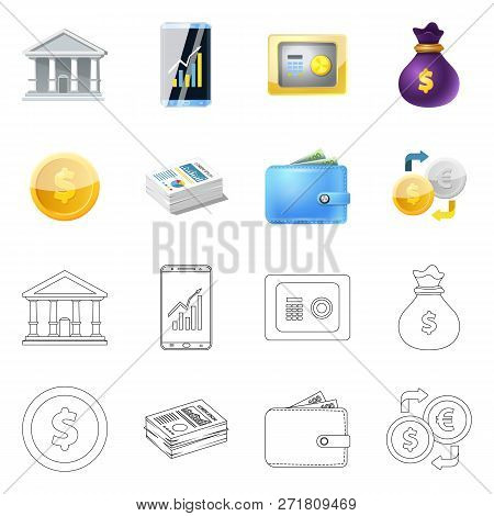 Vector Illustration Of Bank And Money Symbol. Collection Of Bank And Bill Stock Vector Illustration.