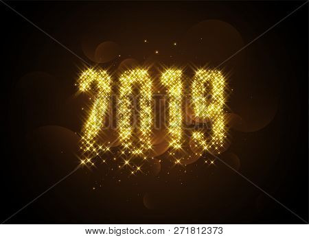 2019 Writtern In Golden Glowing Sparles Vector Illustration