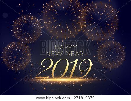 2019 Celebration Fireworks Beautiful Background Vector Illustration Art