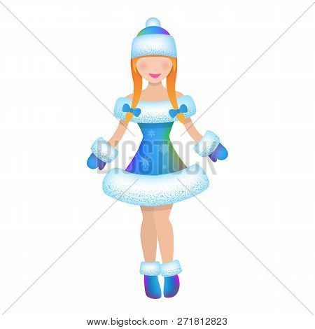 New Year Greeting Card Template. Snow Maiden, Sneguroschka, Snow Girl. Christmas Gift Card With Russ