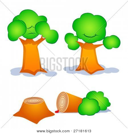 set of vector cartoon trees