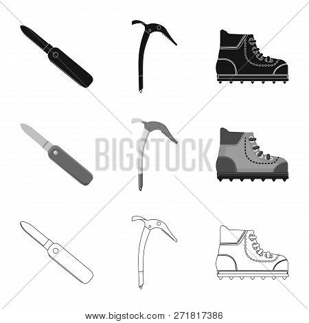 Vector Illustration Of Mountaineering And Peak Icon. Set Of Mountaineering And Camp Vector Icon For 