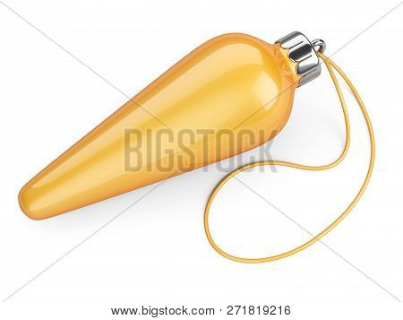Long Orange Glosy Christmas Ball Toy For Fir Tree. Isolated On White Background 3d Illustration.