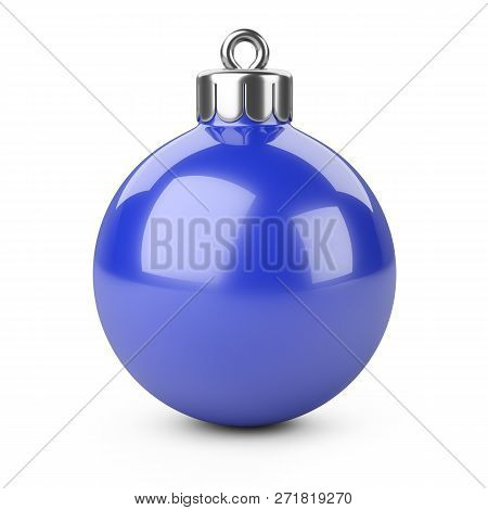 Blue Glosy Christmas Ball Toy For Fir Tree. Isolated On White Background 3d Illustration.