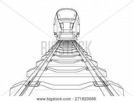 Modern Speed Train Concept. 3d Illustration. Wire-frame Style