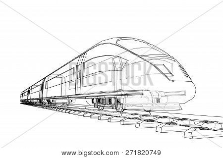 Modern Speed Train Concept. 3d Illustration. Wire-frame Style