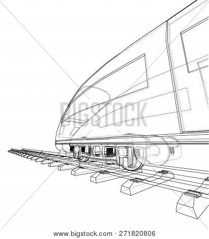 Modern Speed Train Concept. 3d Illustration. Wire-frame Style